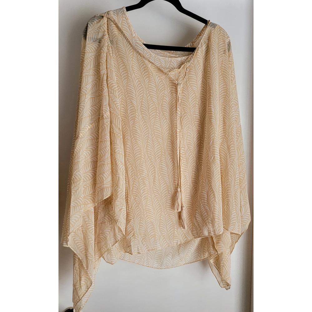 Oneworld Poncho Top XXL Boho Sleeveless Beige White Geometric Casual Blouse NWT